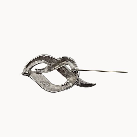 Monet Brooch Brushed Silver Tone Swirl Loop Ribbon Band Signed Pin Elegant Style - Picture 5 of 9